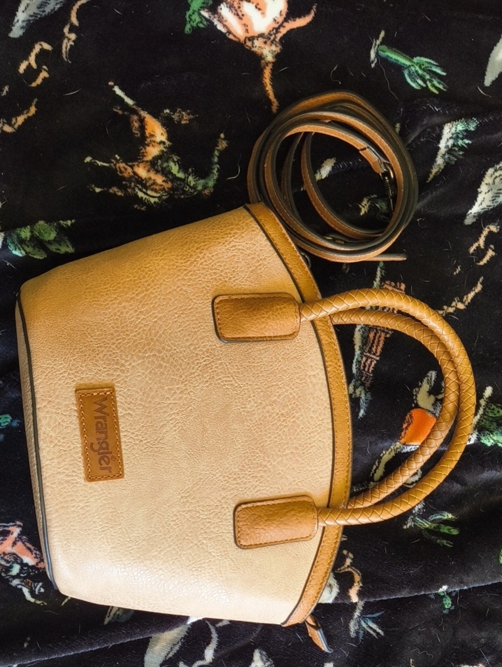 Wrangler Two-Tone Tan & Camel Satchel with Detachable Strap